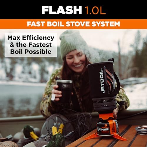 Jetboil Flash Portable Fast Boil Stove for Camping and Backpacking with 1-Step Auto Ignition, Propane/Isobutane Burner with Cooking Cup