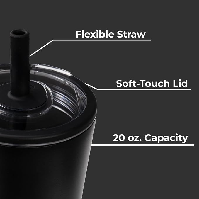 HydroJug Everyday Tumbler 20 oz – Ceramic-Lined Insulated Tumbler with Straw and Soft-Touch Lid, Cup Holder Friendly, Double-Wall Vacuum Insulation, Reusable Travel Cup – Black