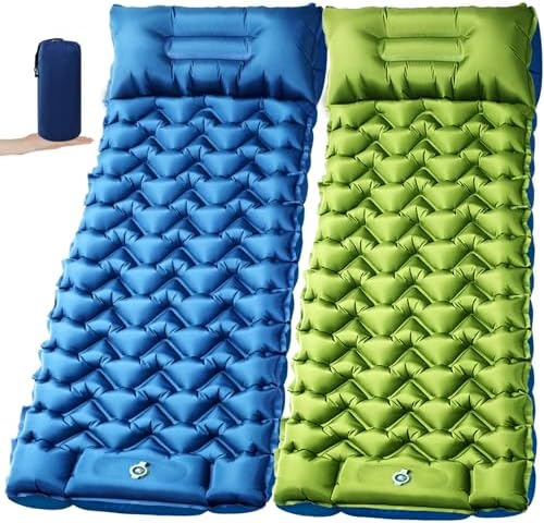 2 Pack 4-Inch Ultralight Camping Sleeping Pads with Foot Pump