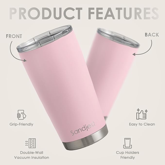 SANDJEST Pink Tumbler 20oz Stainless Steel Double Wall Vacuum Insulated, Travel Coffee Cup, Gifts for Men Women Birthday Christmas