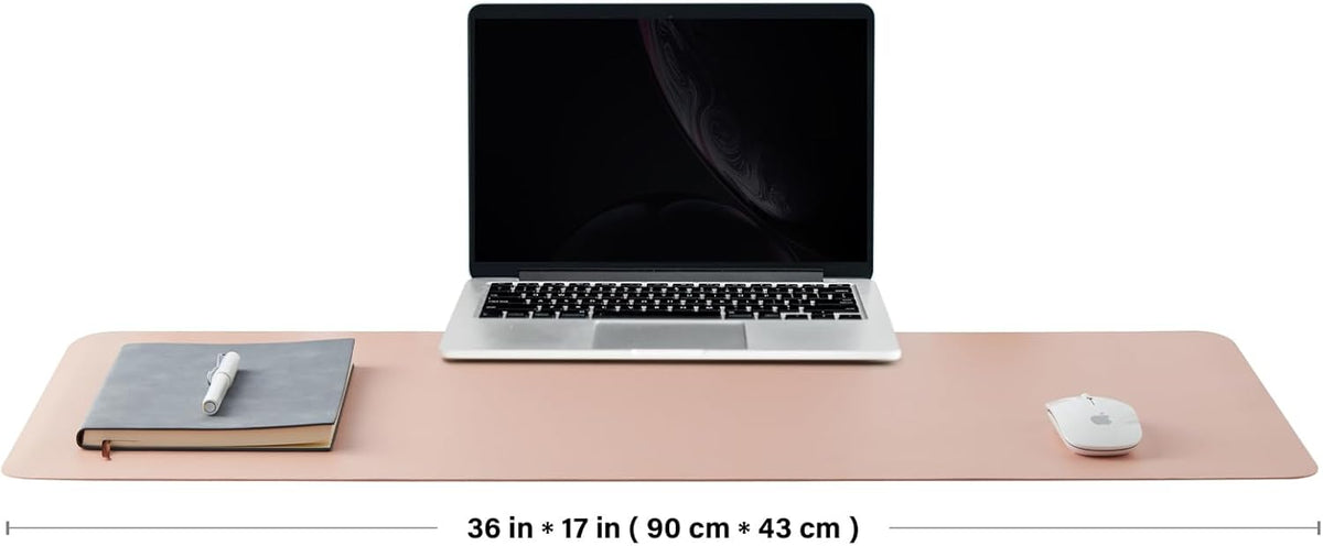 Leather Desk Mat - Non-Slip PU Pad for Office & Home - Organization Accessory - Ideal for Large Mouse Pad & Desk Mat (Pink, 36"x 17")