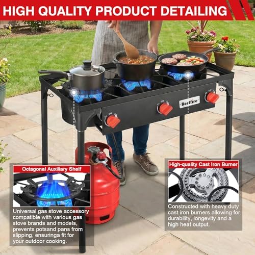 Bestfire 3 Burners Camping Stove for Cooking Outdoor, 225,000 BTU Propane