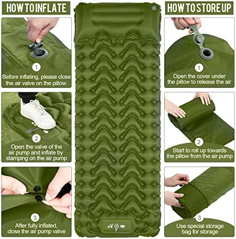 MOXILS Sleeping Pad, Ultralight Inflatable Sleeping Pad for Camping, Built-in Pump, Ultimate for Camping, Hiking, Airpad, Carry Bag, Repair Kit, Compact & Lightweight Air Mattress(Green)