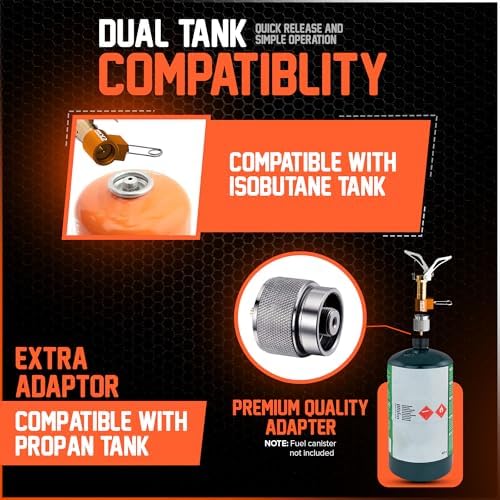 Mini 3000W Camping Stove, Ultralight Backpacking Camp Stove with a Carrying Case and an Additional Adapter, Compatable with Isobutane and Propane Tanks, Portable and Collapsible