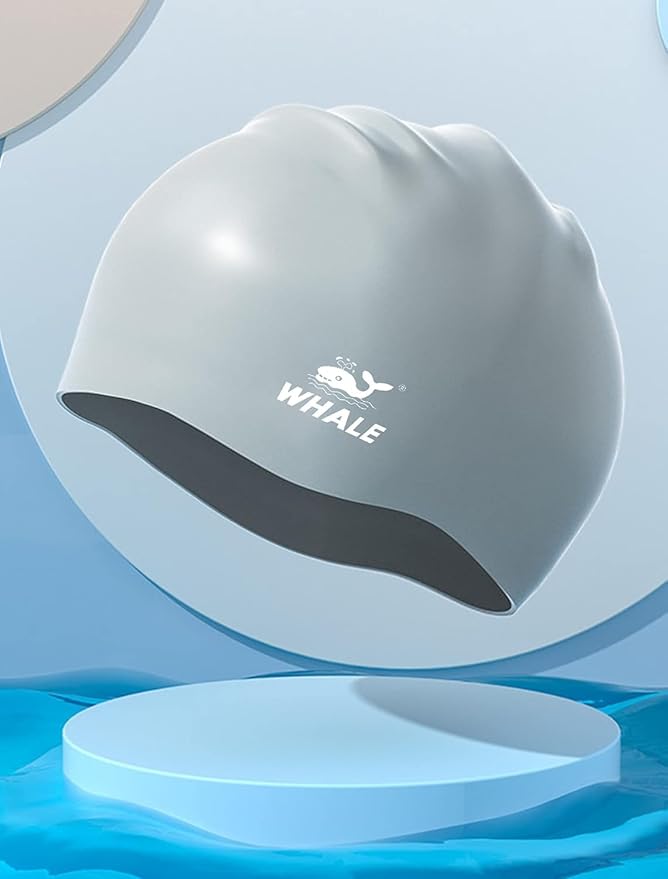 WHALE Extra Large Swim Cap for Women Men, Durable Silicone Swimming Hat with Ear Protection, Unisex Adults Bath Swimming Caps for Long Thick Curly Hair & Dreadlocks Braids Weaves Afro Hair