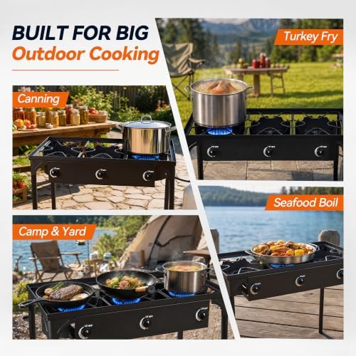 3 Burner Propane Stove, 225,000 BTU Outdoor Cooker