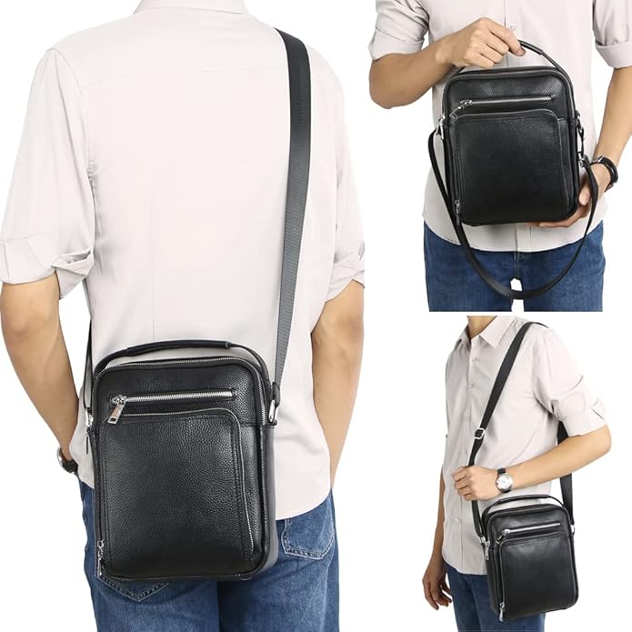 KPYWZER Genuine Leather Shoulder Bag Small Men Messenger Pack Handbag Sling