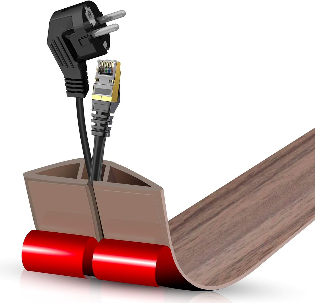 Floor Cord Cover Self Adhesive Cord Hider,3.3FT Cable Management, Extension Strip Protector for Wires, Prevent Cable Trips for Offices, Gyms, Exhibitions Cavity:0.47"(W) x 0.35"(H) Wood Walnut