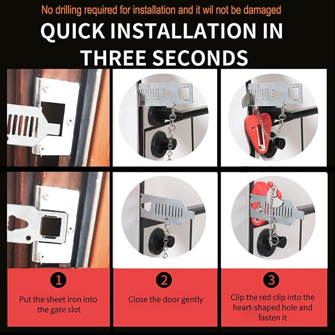 3 Packs Portable Door Stop Alarm & Door Lock, Upgraded Home Security Door