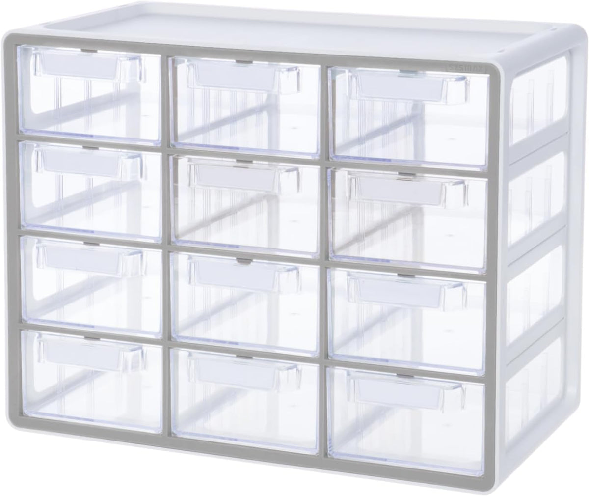 Blue Ginkgo Large 12-Drawer Cabinet – Stackable Clear Organizer for Hardware, Beads, Plastic Bricks, Office, and Craft Storage (Made in Korea, Gray)