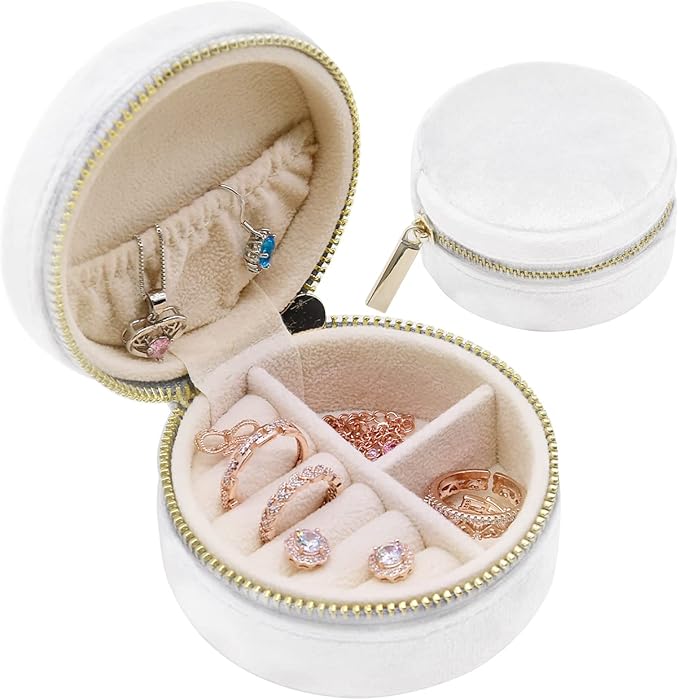 TAIMY Travel Jewelry Organizer, Small Round Velvet Travel Jewelry Case