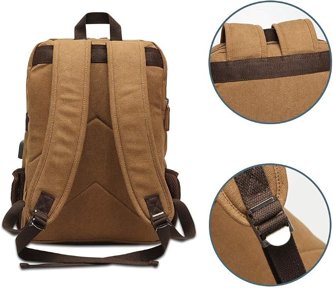 Canvas Backpack for Men Women, Vintage Rucksack Fits Most 15.6 Inch Laptop