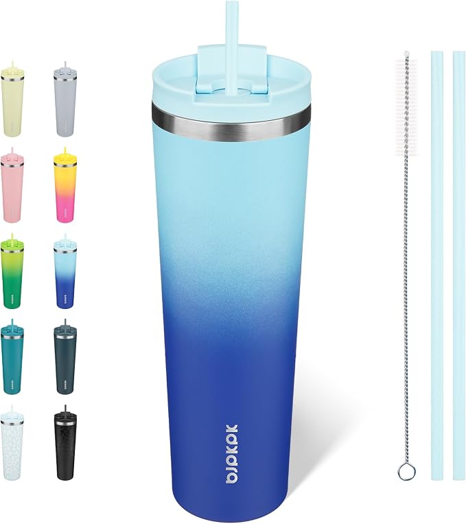 BJPKPK 34oz Insulated Tumbler With lid And Straw Stainless Steel Tumblers Travel Coffee Mug Reusable Thermal Cup,Sky