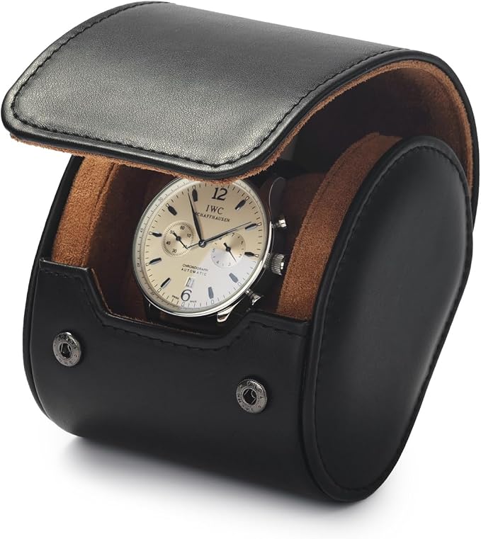 Oirlv Premium Leather Watch Roll Travel Case Single Watch Box