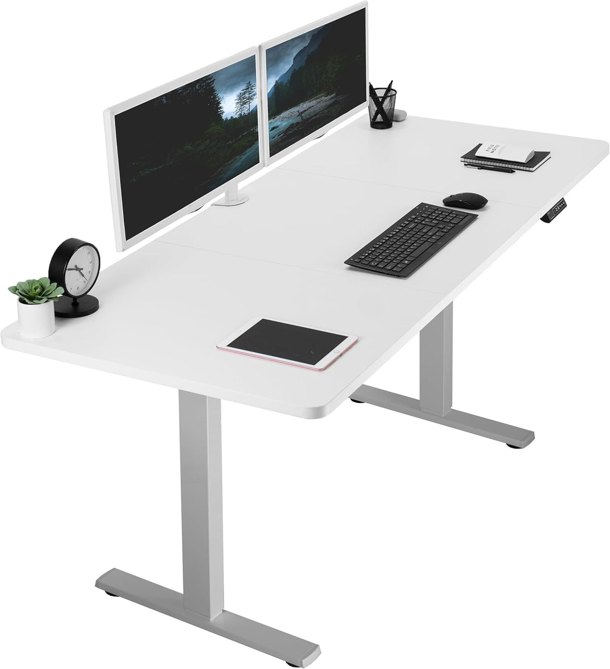 VIVO Electric 71 x 30 in Standing Desk, Memory Height Adjustment, 1B Series, White Top Gray Frame, DESK-KIT-1G7W