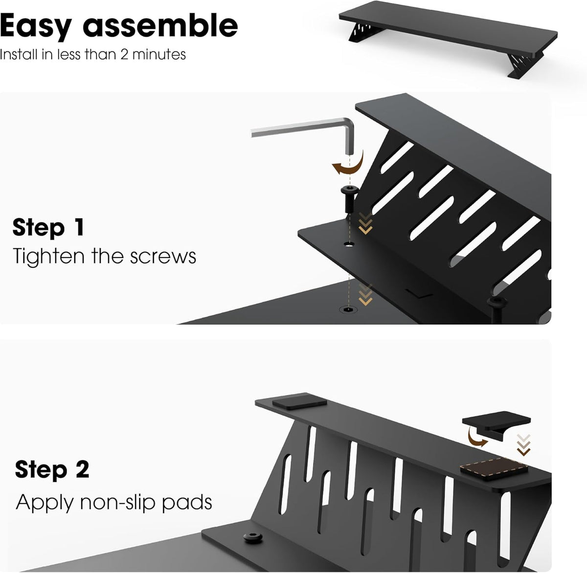 Fenge Monitor Stand Riser, Desk Top Shelf for 2 Monitors, Computer Stands for Desk, Wood & Steel Desktop Riser for Laptop, PC, Printer