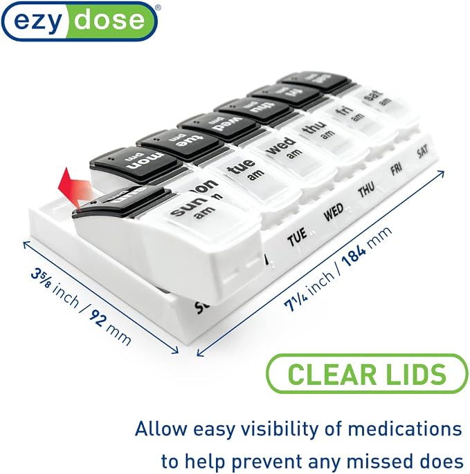 EZY DOSE Weekly Daily AM/PM Pill Case, Medicine Planner, Vitamin Organizer