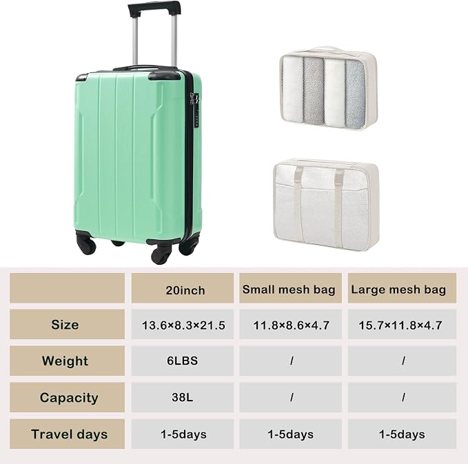 Merax Carry on Luggage Set, 20 Inch Hardshell ABS Suitcase