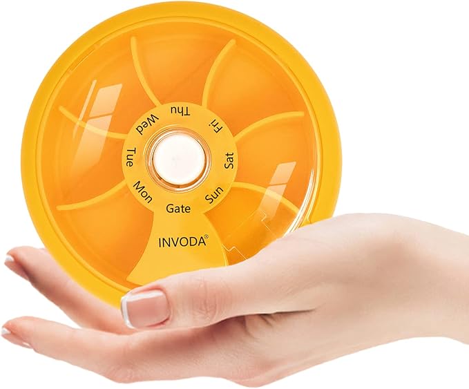 INVODA Weekly Pill Organizer 7 Compartment Rotating Pill Box