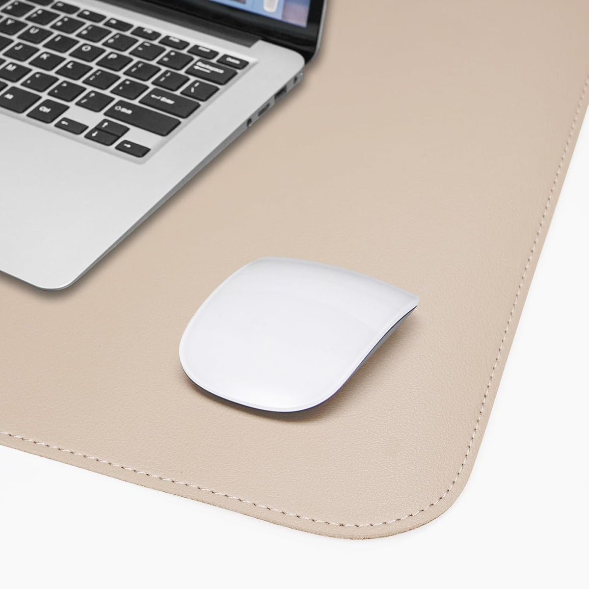 AFIING Leather Desk pad Protector, Large Non-Slip Office Desk Mat with Natural Cork & PU Leather, Waterproof Writing Mouse Pad for Office and Home (23.6in*13.7in, Beige)