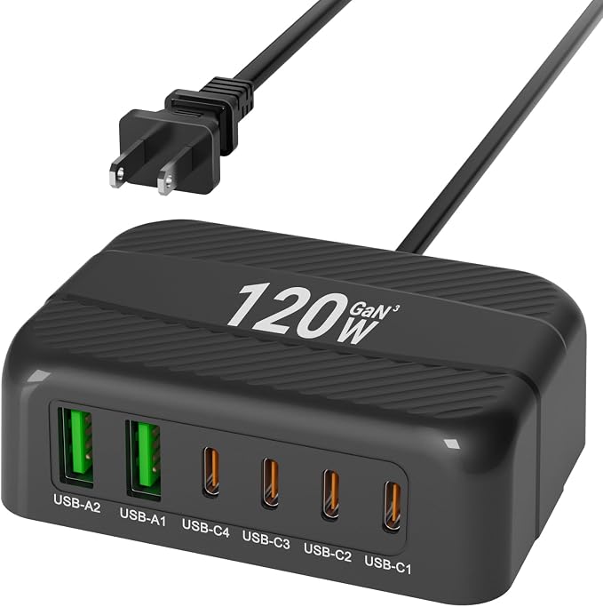 USB C Charger, BURUDU 120W 6 Port USB C Charging Station, Portable PD Fast USB
