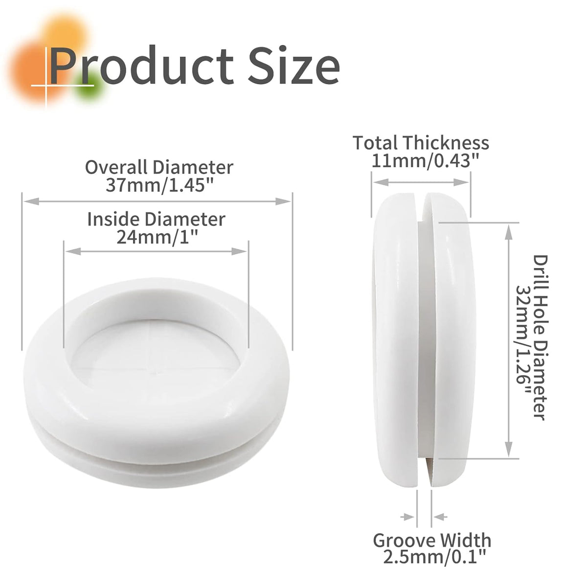 20 Pack Rubber Grommets 1" Inside Diameter 1-1/4" Drill Hole, Firewall Plug Grommet Rubber Grommets Wire Protection, Double Sided Round (White)