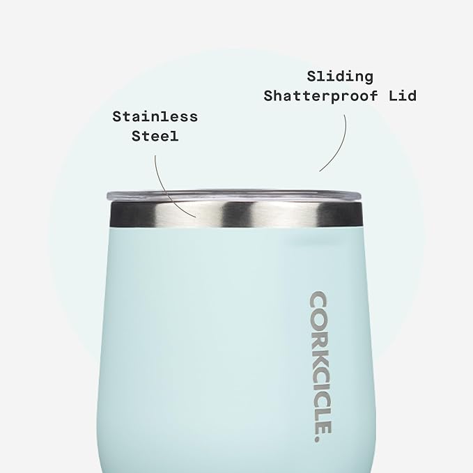 Corkcicle Stemless Wine Tumbler - Keeps Drinks Cold for 6 Hours - Triple-Insulated Stainless Steel - Non-Slip Base - Summer Drinkware Gift - Keeps Drinks Ice Cold - 12 oz - Gloss Powder Blue