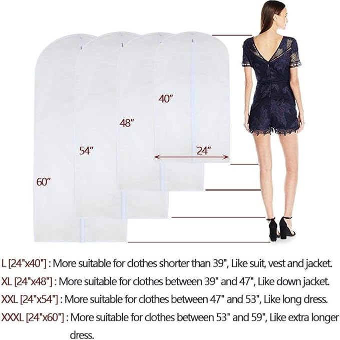 Garment Bags for Hanging Clothes 24'' x 40'' Suit Hanging Garment Bags White