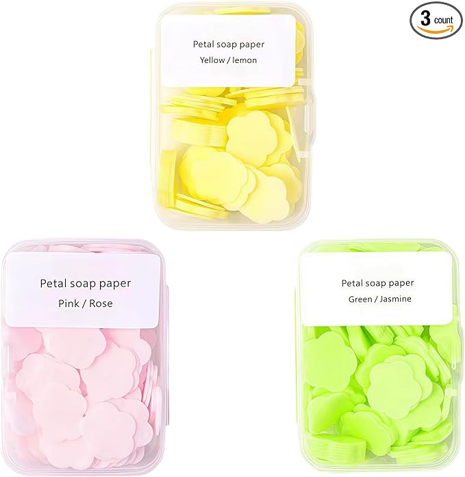 3 Boxes 300Pcs Portable Hand Washing Soap Sheets, Different Scented Mini Petal