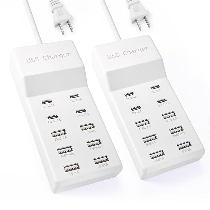 USB Charging Station, 10 Ports Family-Sized USB C Charger Block, USB Power Strip