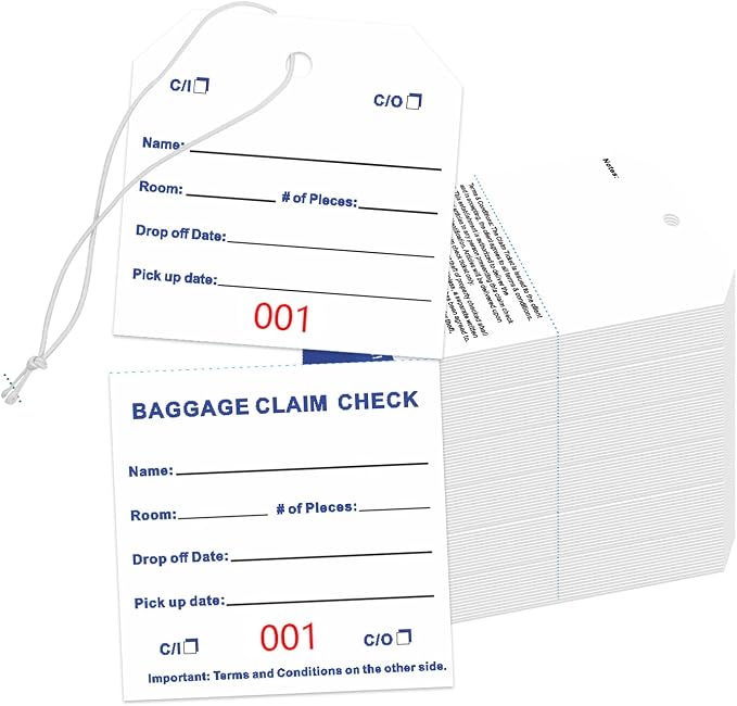 1000 Baggage Claim Check Tags