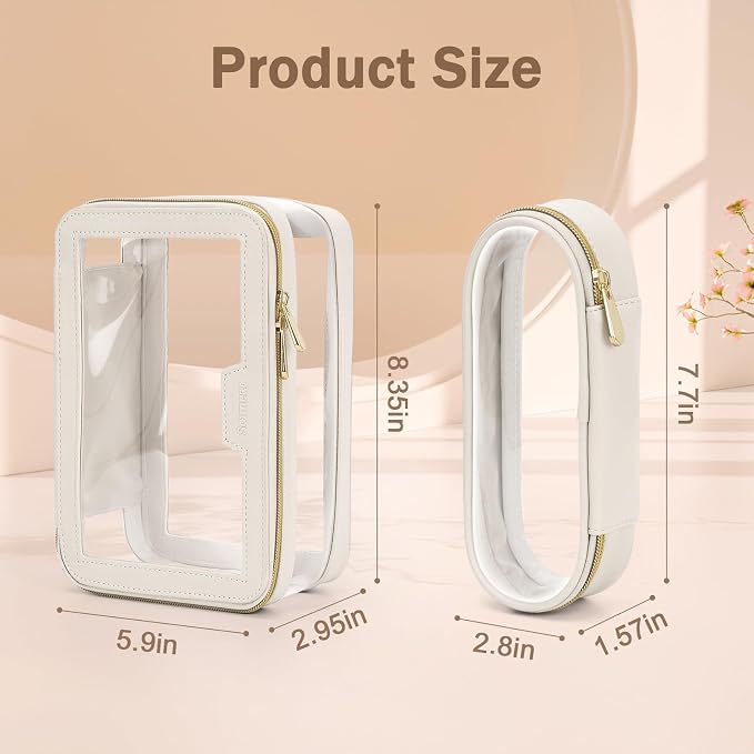 Travel Clear Makeup Bag with Makeup Brush Bag, Leather Makeup Case Toiletry Bag