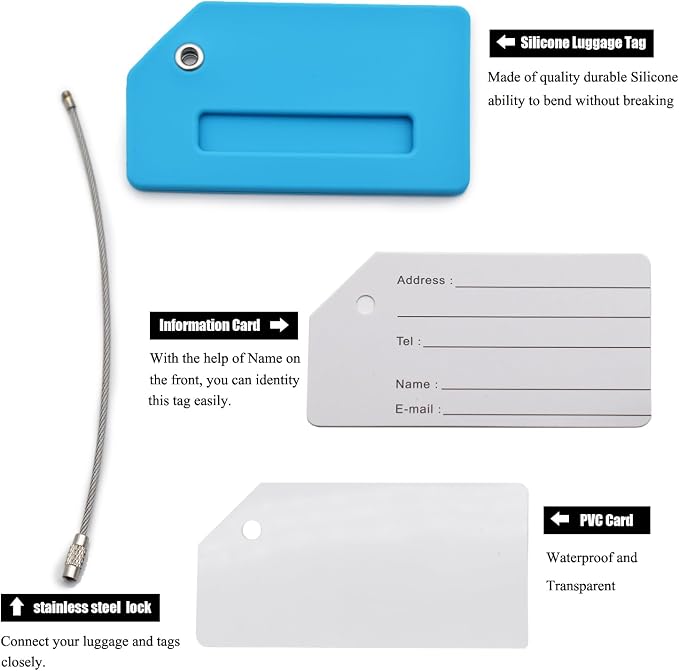 6 Pack Silicone Luggage Tag for Suitcases