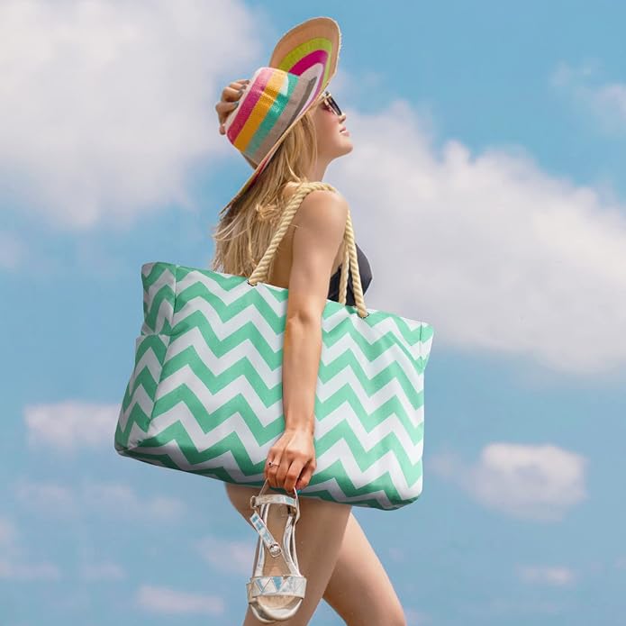Becokan Beach Bags for Women Large Waterproof Beach Tote Bag Zipper Beach Bags