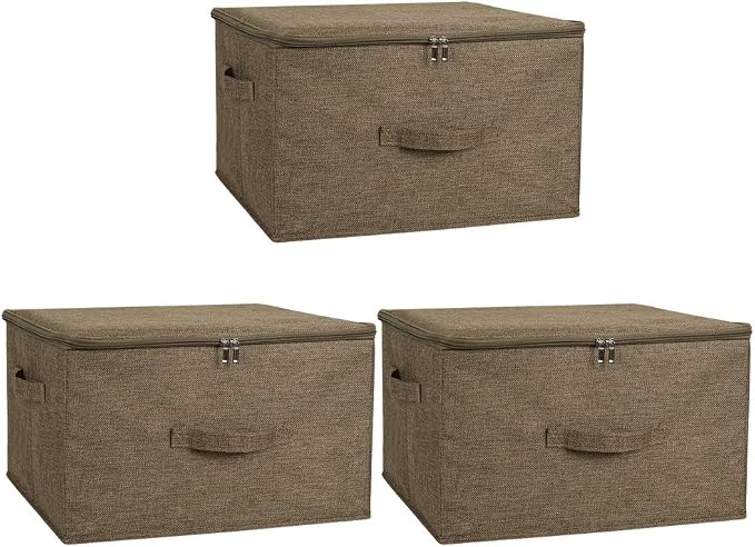 ANMINY 3PCS Storage Bins with Zipper Lids 51.9 Qt Lidded Fabric Storage Boxes