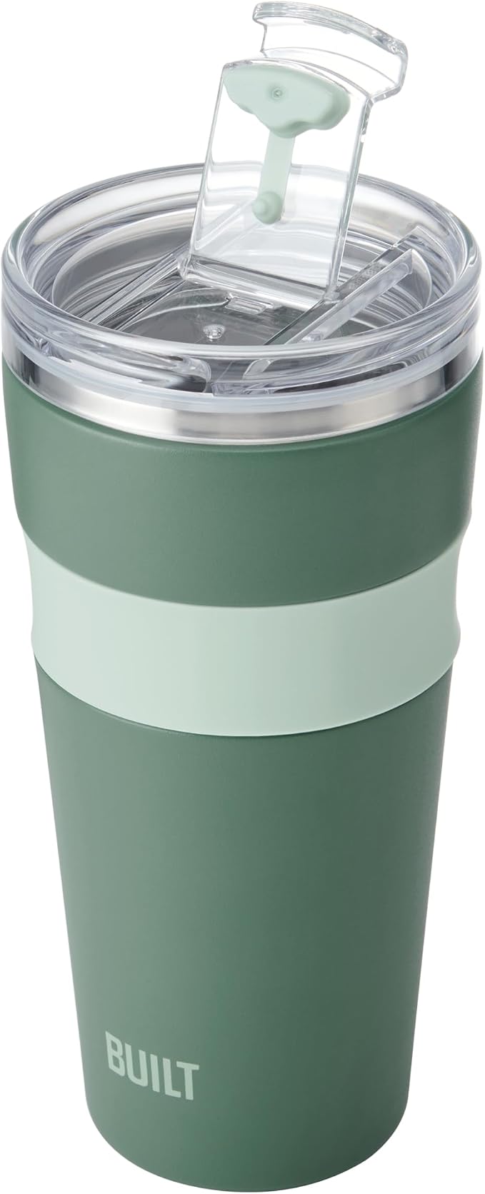 BUILT 24 oz Stainless Steel Vacuum Insulated Tumbler - Sage Green Double Wall Travel Cup, Keeps Drinks Cold 24 Hours or Hot 8 Hours, Leak Proof Lid with Flip Straw, Silicone Grip