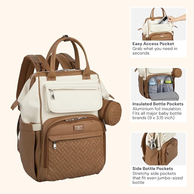 BabbleRoo Leather Diaper Bag Backpack, Unisex Stylish Travel Back Pack Nappy