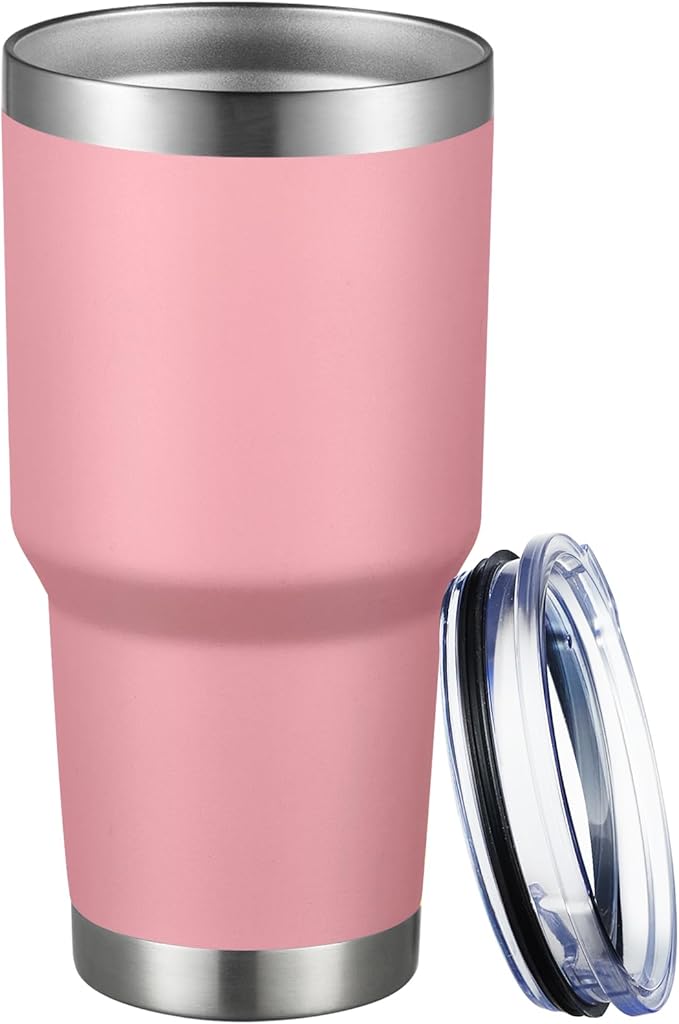 MEWAY 30oz Tumbler Double Wall Vacuum Insulated Travel Mug, Stainless Steel Tumbler with Lid, Durable Powder Coated Insulated Coffee Cup for Cold & Hot Drinks (Pink,1 PACK)