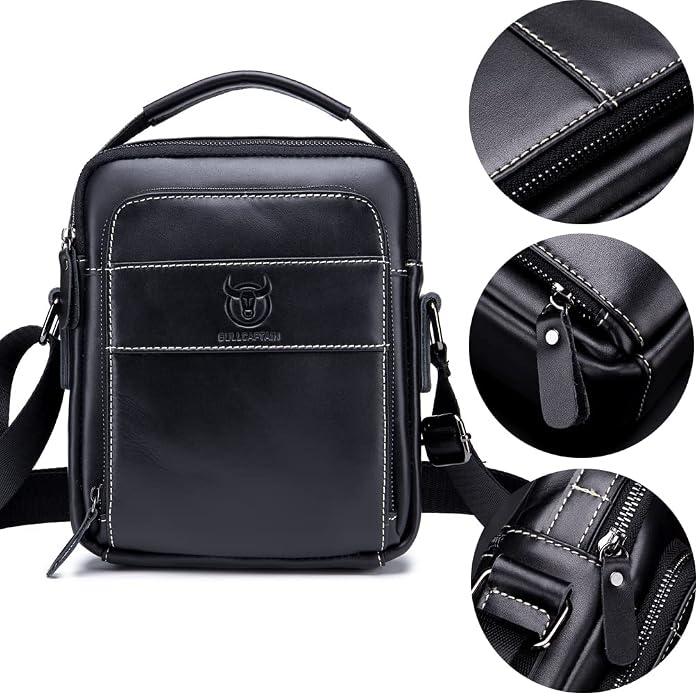 KPYWZER Genuine Leather Shoulder Bag Small Men Messenger Pack Handbag Sling