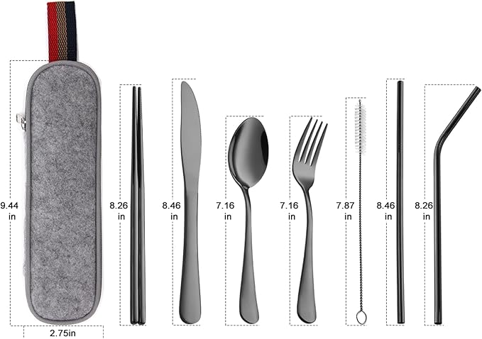 DEVICO Portable Utensils, Travel Camping Cutlery Set, 8-Piece including Knife
