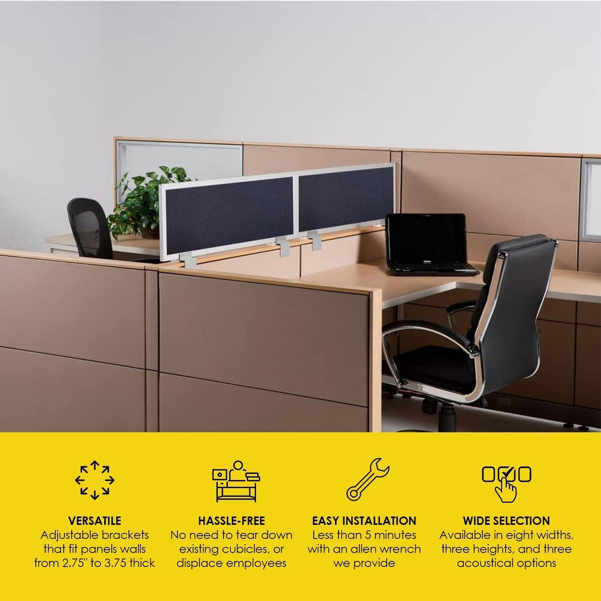 OBEX Acoustical Cubicle Privacy Screen Extender Desk Panel & Office Divider, Add Separation & Block Noise, 18" x 48", Overcast