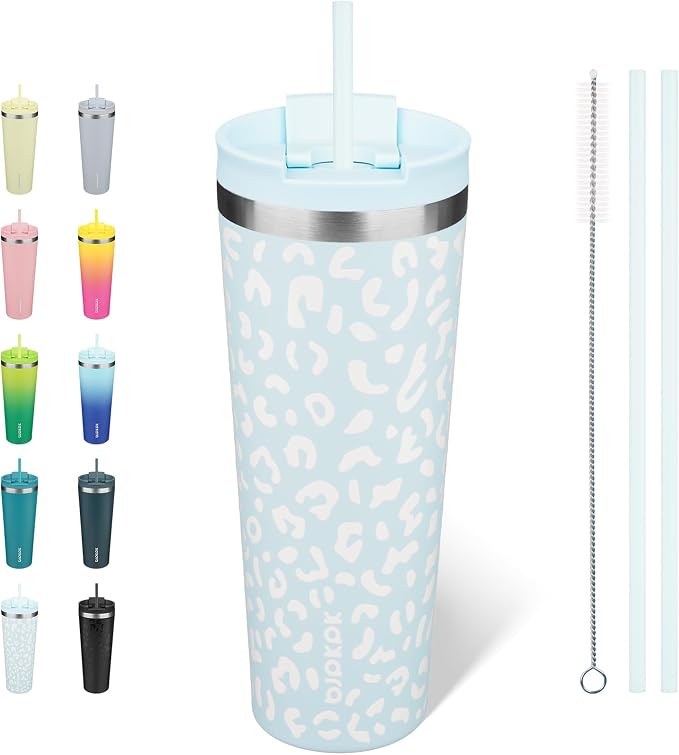 BJPKPK 26oz Tumbler With lid And Straw Stainless Steel Travel Coffee Mug Insulated Tumblers Cups,Light Blue Leopard