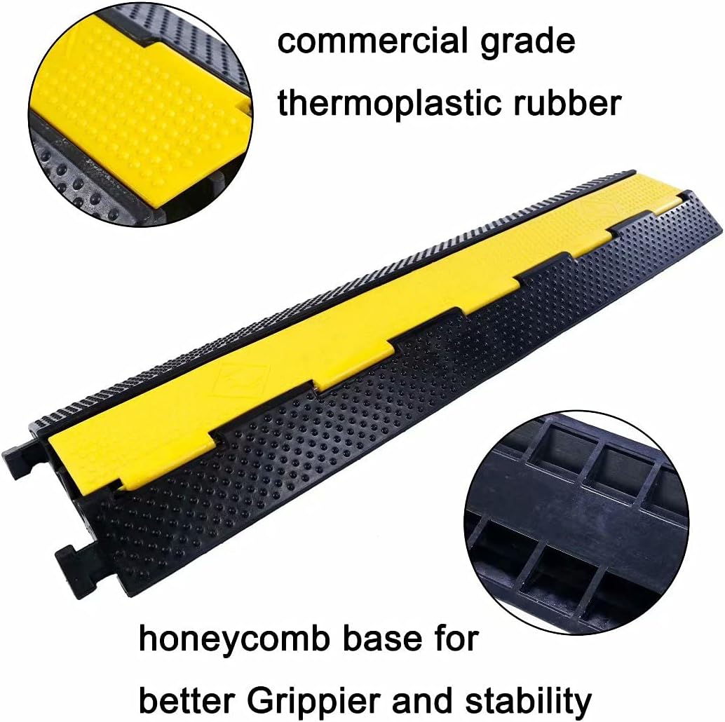 Rubber Cable Ramp Cord Cover Cable Protector Ramps Wire Hose Protective 2 Channel 22000Lbs Load Capacity Traffic Speed Bump for Asphalt Concrete Gravel Driveway Indoor Outdoor, 5 Pack