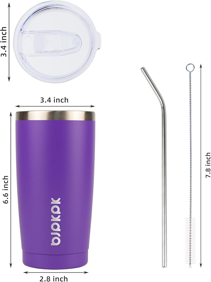 BJPKPK Purple Insulated Tumbler With Lid And Straw 20 oz Stainless Steel Tumblers Coffee Thermal Cup