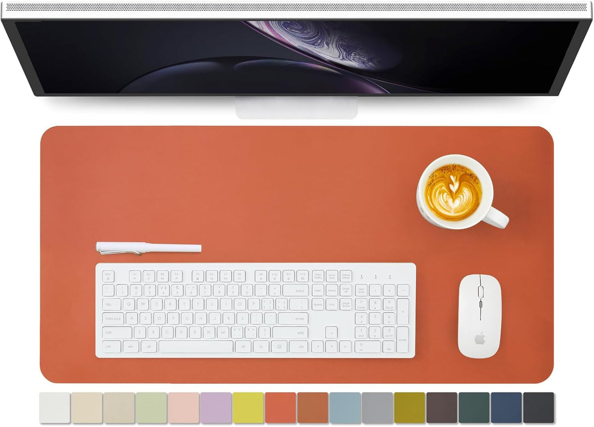 Leather Desk Mat - Non-Slip PU Desk Pad for Office and Home - Desk Organization and Accessories - Ideal for Large Mouse Pad and Desk Mats on Top of Desks (Orange,27.6"x 13.8")