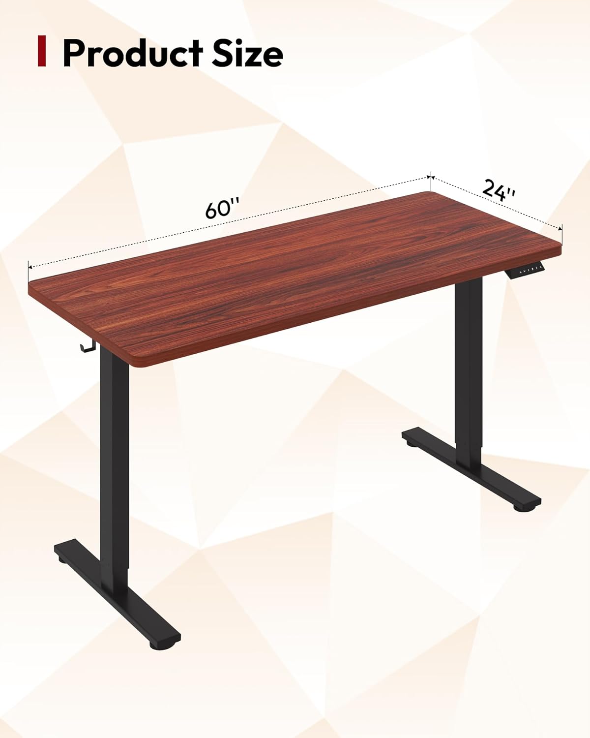 SANODESK Electric Standing Desk 60 x 24 Inches Whole-Piece Desktop Height Adjustable Stand Up Desk w/6-Button Controller Ergonomic Computer Desk for Home Office, Black Frame + Mahogany Tabletop