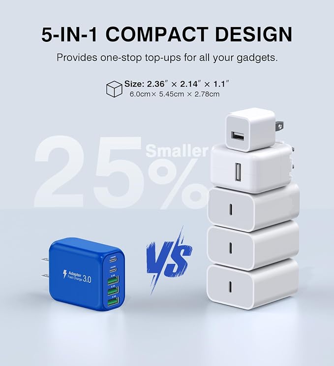 50W USB C Wall Charger Block, 5-Port C Charger Fast Charging Block PD Power