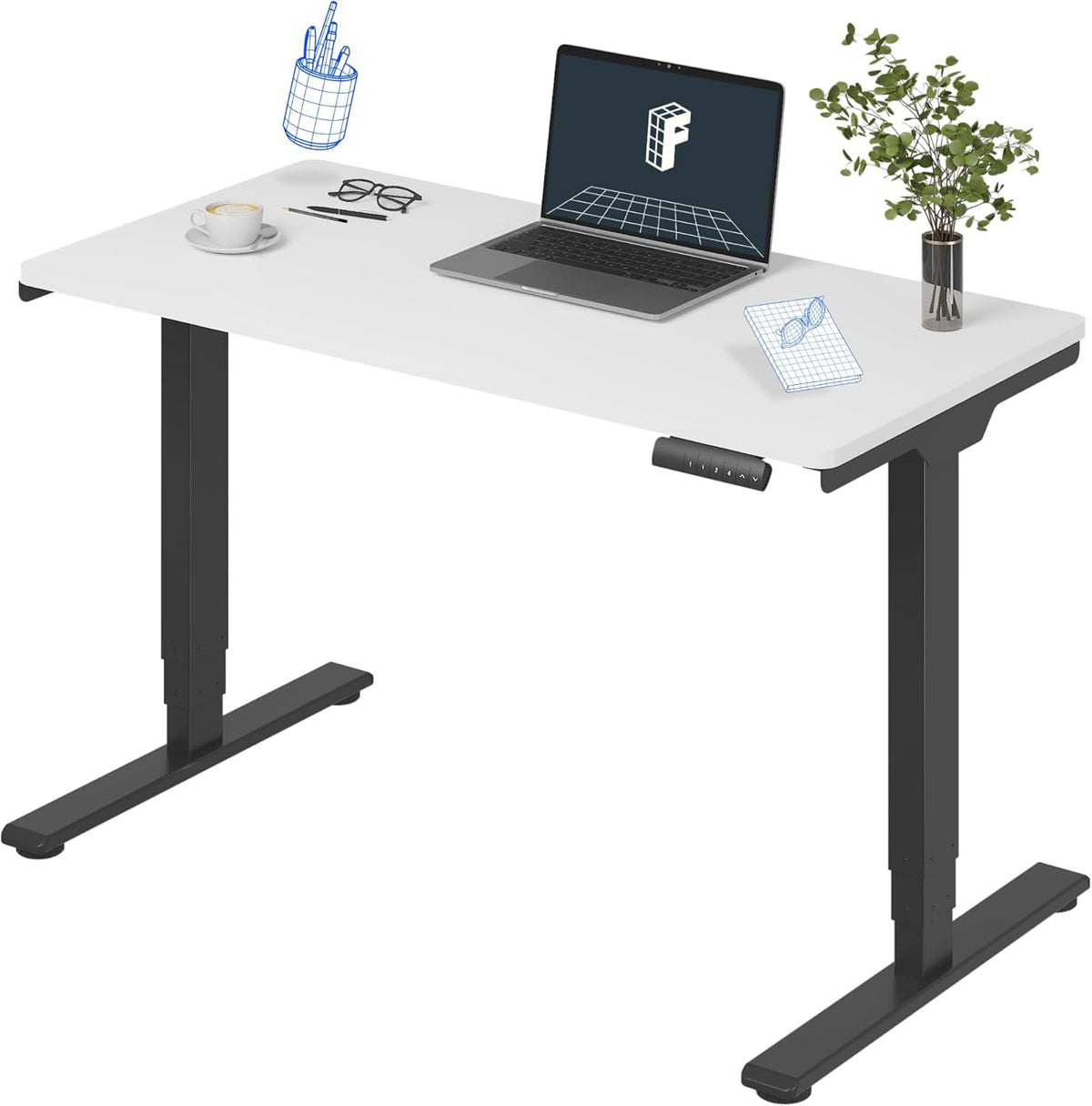 FLEXISPOT E6 Essential 3 Stages Dual Motor Electric Standing Desk 48x24 Inch Whole-Piece Board Height Adjustable Desk Electric Sit Stand Desk(Black Frame + White Desktop, 2 Packages)