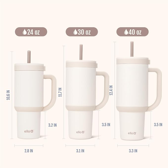 Ello Oasis 24 oz Tumbler with Handle & Retracting Straw | Reusable Insulated Stainless Steel Cup 100% Leakproof, Gifts for Teens Women Men | Keeps cold for 24 Hours, Cup Holder Friendly, Cream Tonal