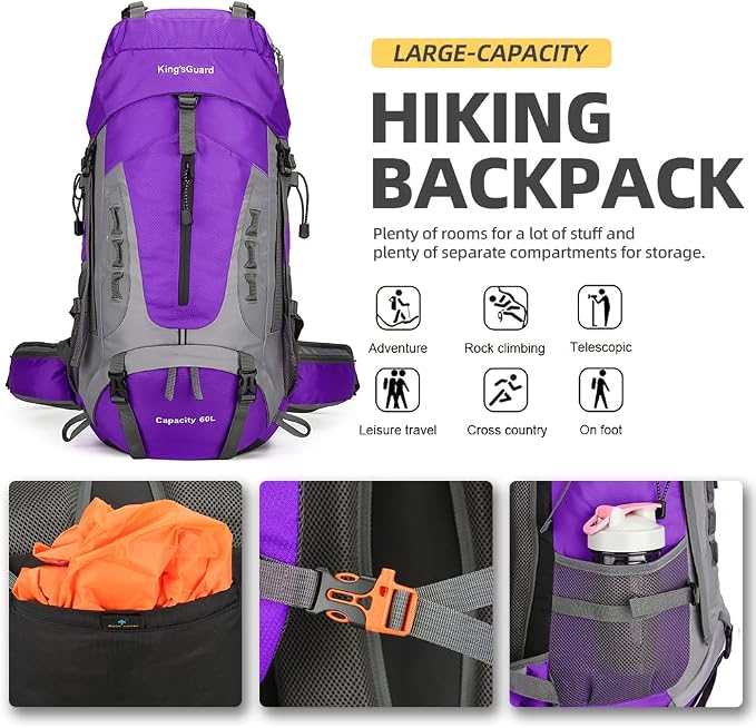 King'sGuard 60L Hiking Backpack Lightweight Camping Backpack